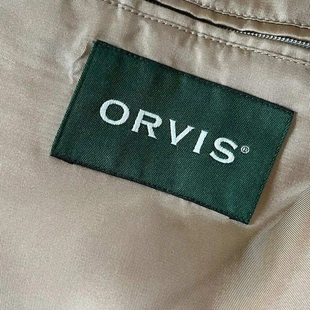 Orvis Mens Sport Coat Jacket 38R Navy Blue Beige Gingham Cotton Blend Two Button